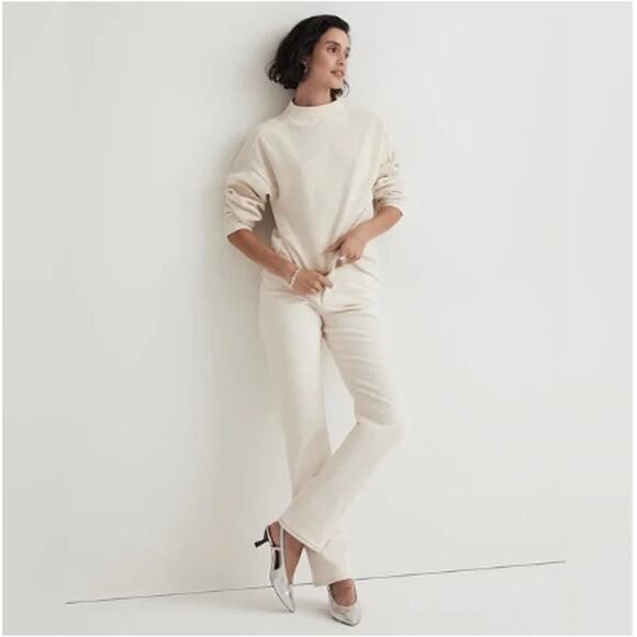 Madewell Cream Striped Jacquard Funnelneck Pullover Top Size Small - Picture 2 of 10